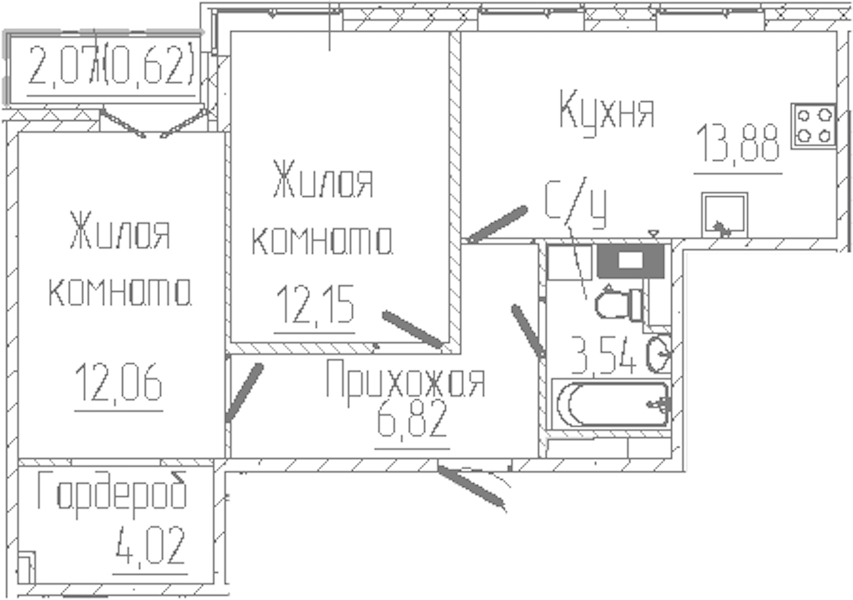 2-комнатная квартира 53.09 м², 6/6 эт., ЖК «SERTOLOVO PARK»
